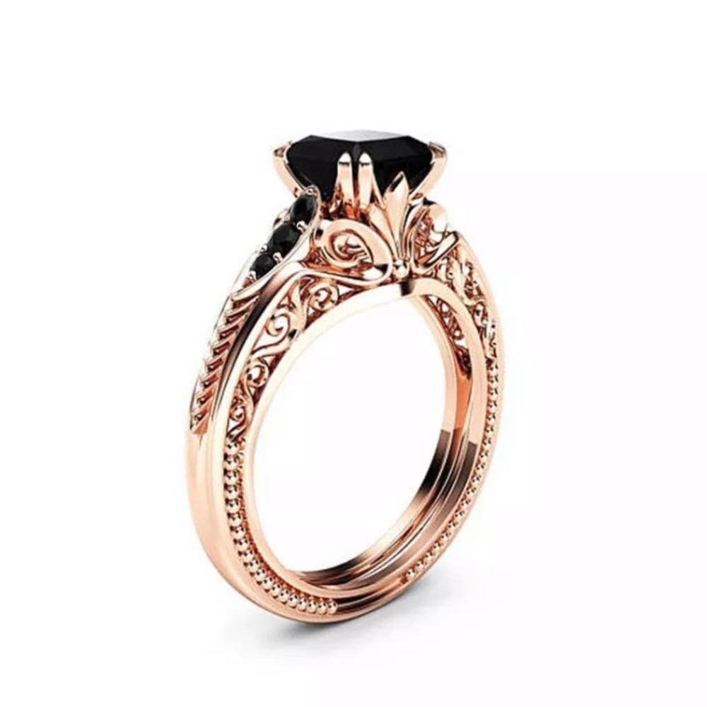Women Rose Gold Filled Black Sapphire  Ring - Picture 2 of 4